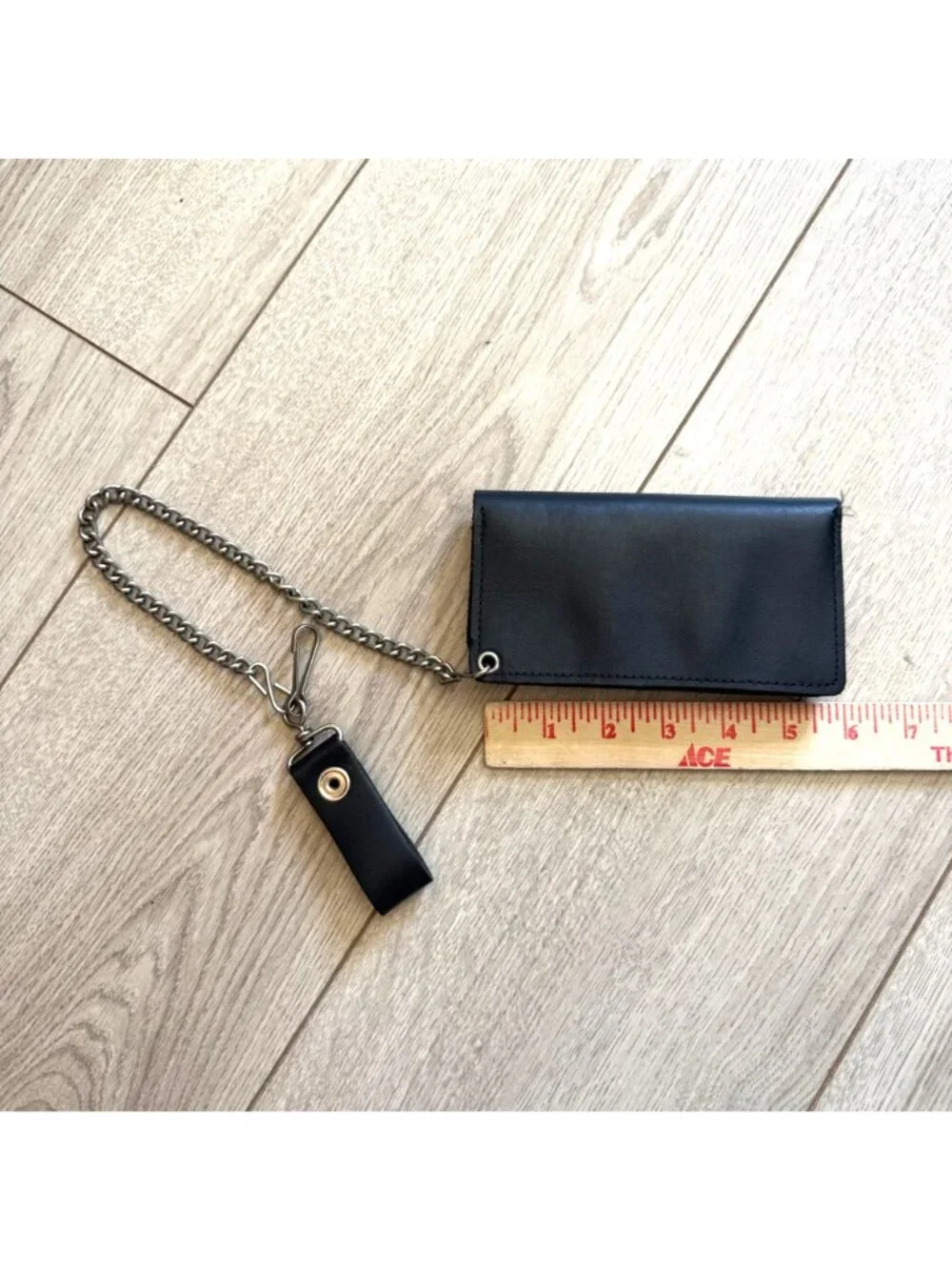 Men's Leather Wallet Black Rivet Studded Chain Tri-fold Motorcycle Biker Edgy